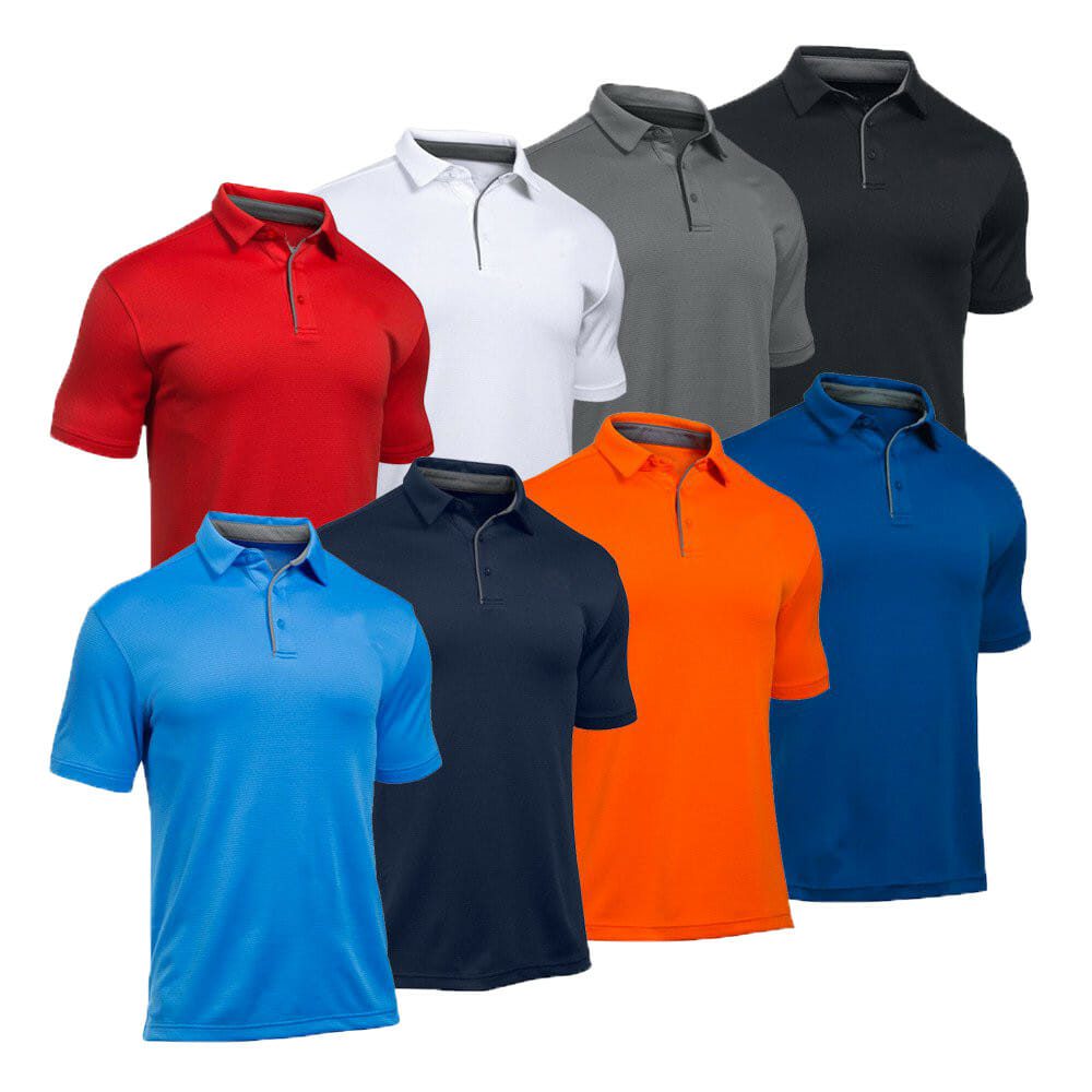 Assorted short-sleeve polo shirts in multiple colors